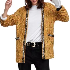 ZARA Woman Saffron/Multi Bouclé Cardigan Jacket Size M